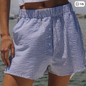 Daily Drills Blue Striped Seersucker Shorts